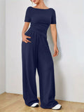 Round Neck Short Sleeve T-shirt Pants Set