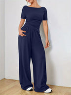 Round Neck Short Sleeve T-shirt Pants Set