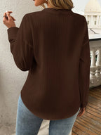 Pocketed Notched Long Sleeve Blouse (15)