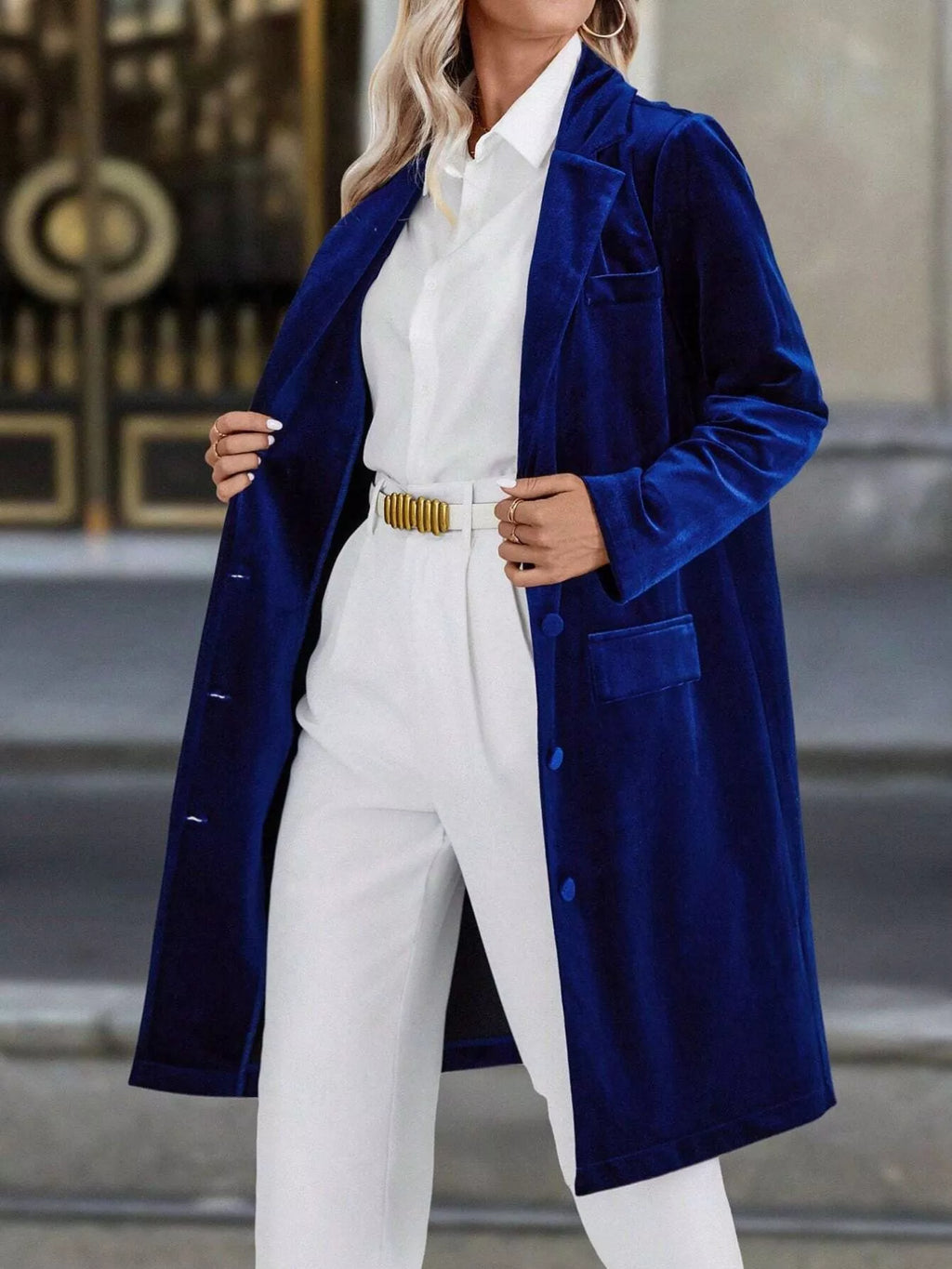 Lapel Collar Long Sleeve Longline Coat (16)
