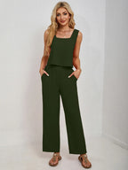 Square Neck Tank Wide Leg Pants Set (12)