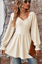 Peplum V-neck Long Sleeve Blouse (26)