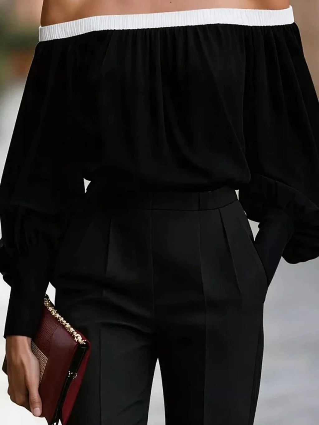 Off-shoulder Lantern Sleeve Blouse (6)