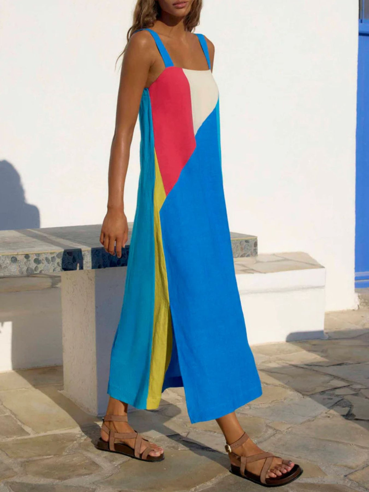 Striped Wide Strap Midi Dress (7)
