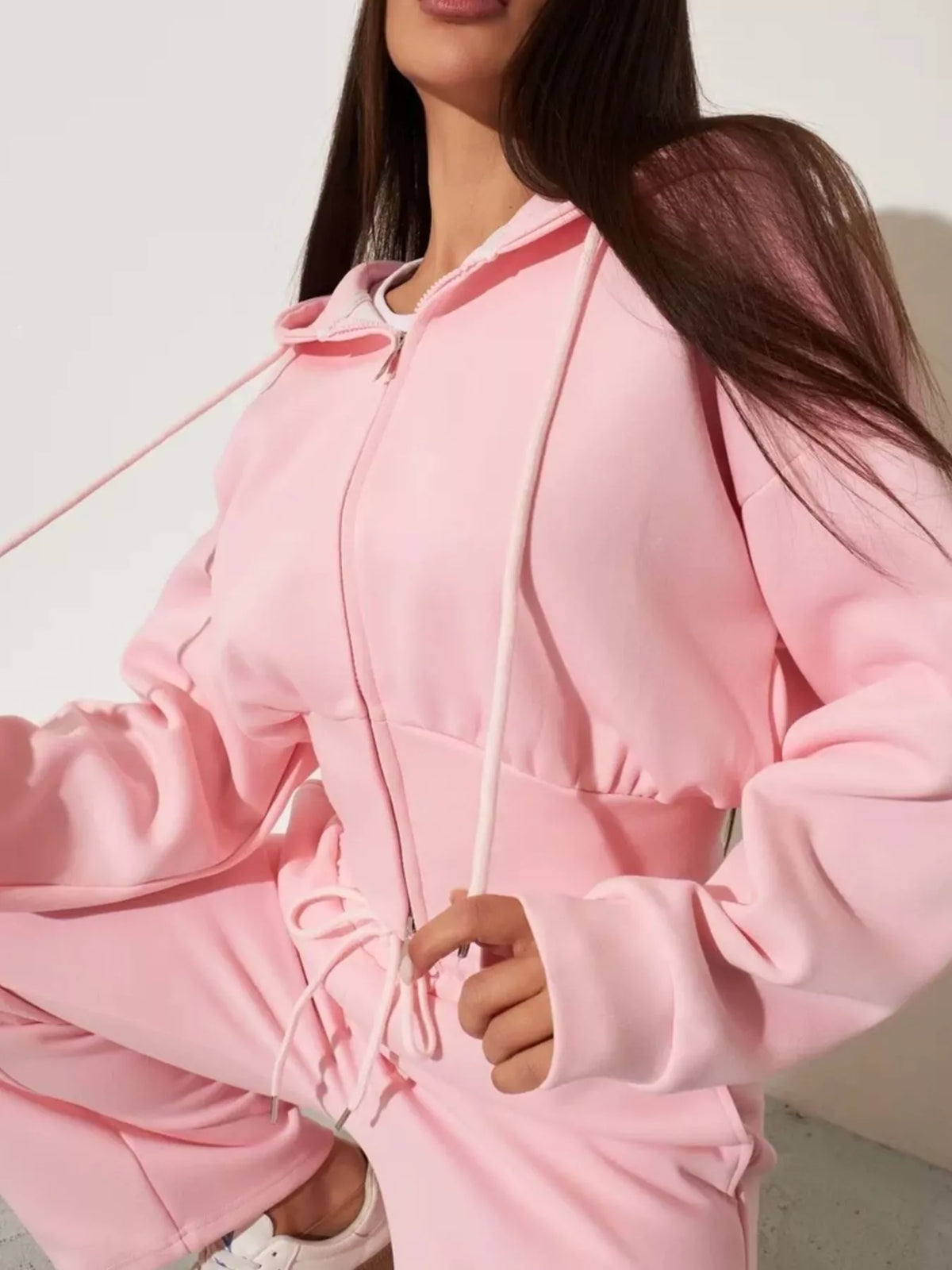 Zip-up Hoodie Wide-leg Pants Set (29)