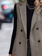 Buttoned Collared Neck Longline Vest Coat (10)
