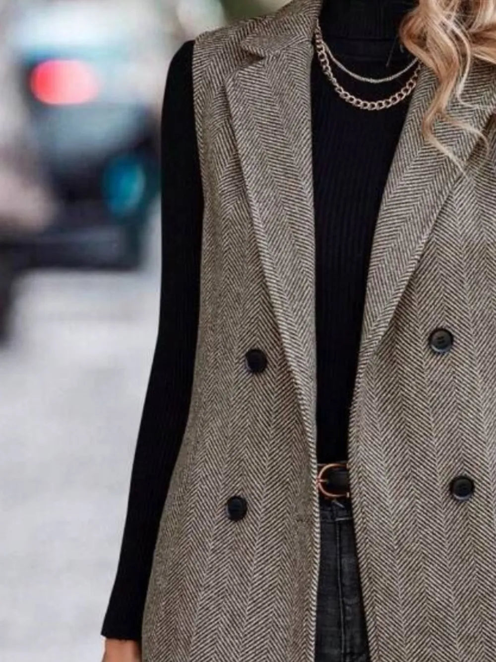 Buttoned Collared Neck Longline Vest Coat (10)