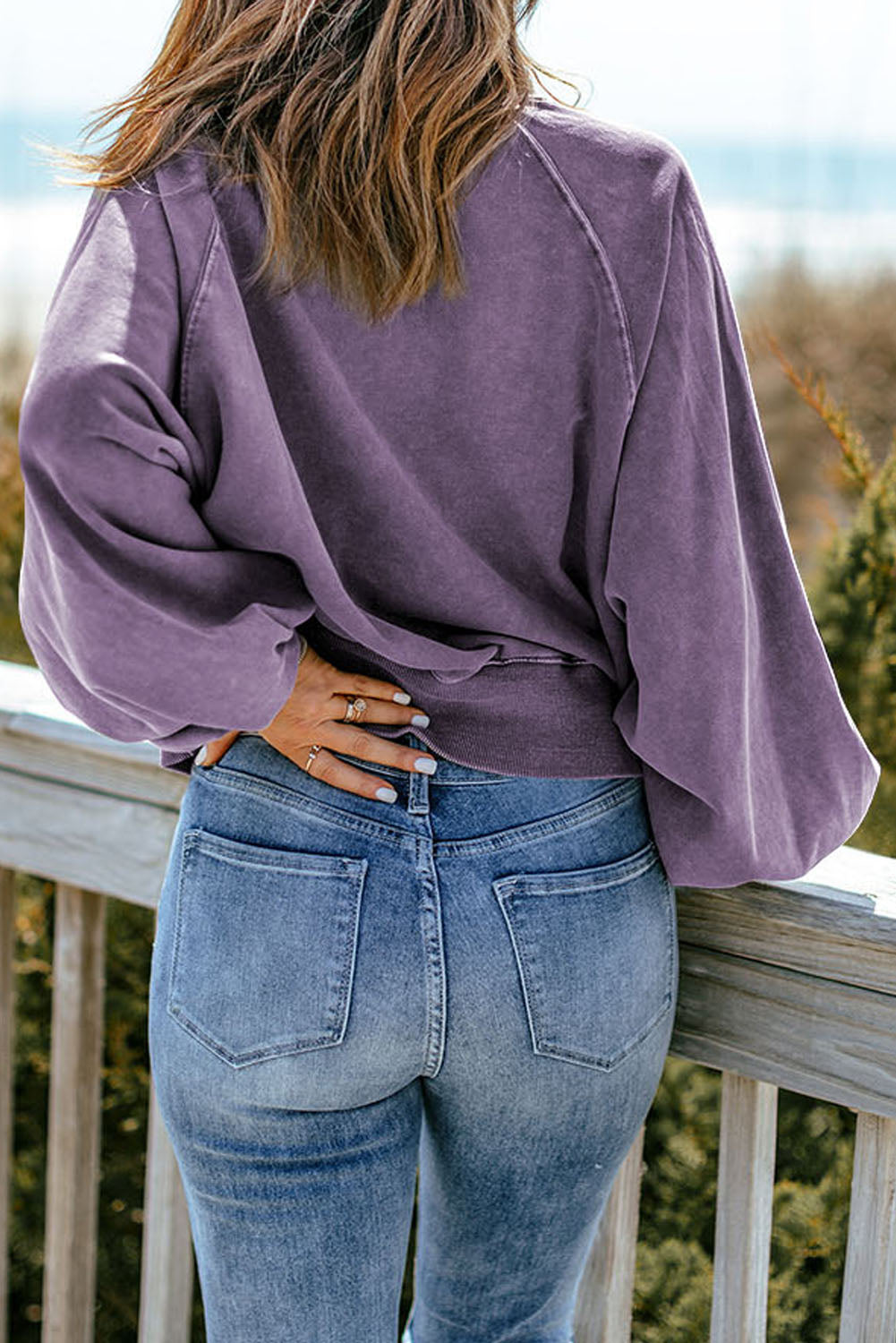 Quarter-snap Collared Lantern Sleeve Sweatshirt (2)