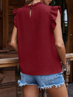 Frill Mock Neck Ruffled Cap Sleeve Blouse (16)