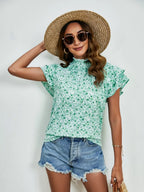 Ditsy Floral Mock Neck Flounce Sleeve Blouse (18)