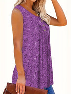 Full Size Floral Print Button Detail Tank Plus (7)