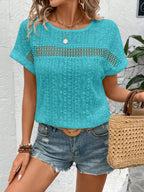 Eyelet Round Neck Short Sleeve Top (9)