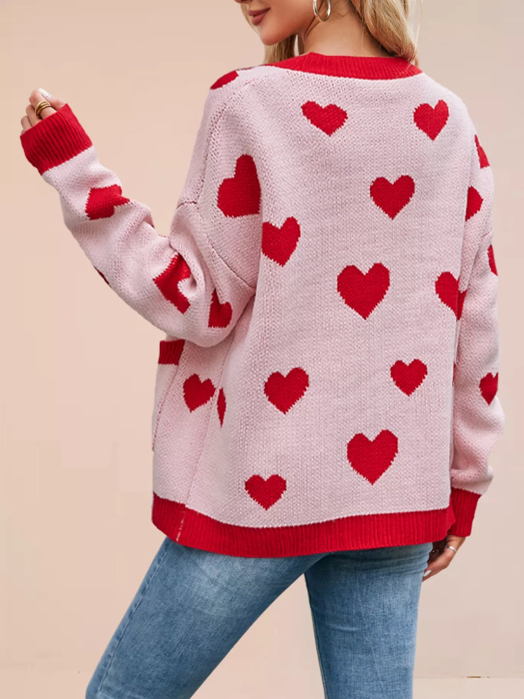 Heart Pattern Button-up Knit Cardigan (5)