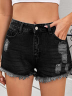 Distressed Raw Hem Denim Shorts (14)