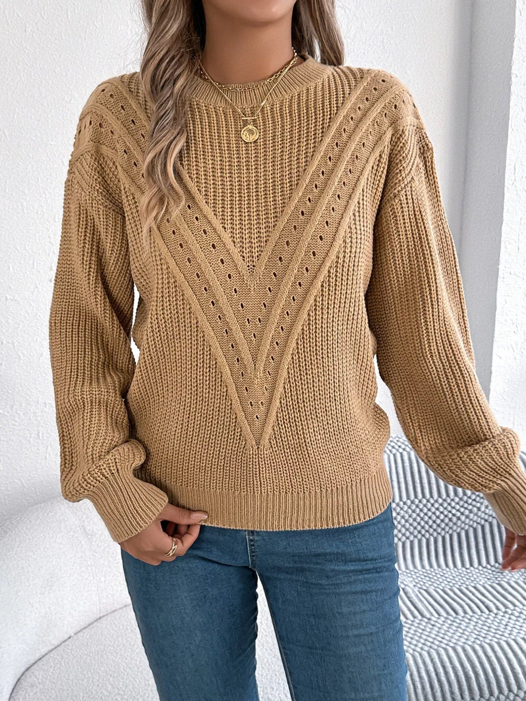 Openwork Round Neck Sweater (18)