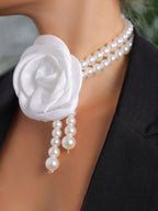 Pearl Necklace Evening Dress Accessories Flower Clavicle variant CJLX223930701AZ
