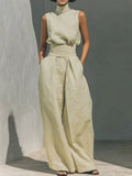 Turtleneck Sleeveless Top Wide-leg Pants Set