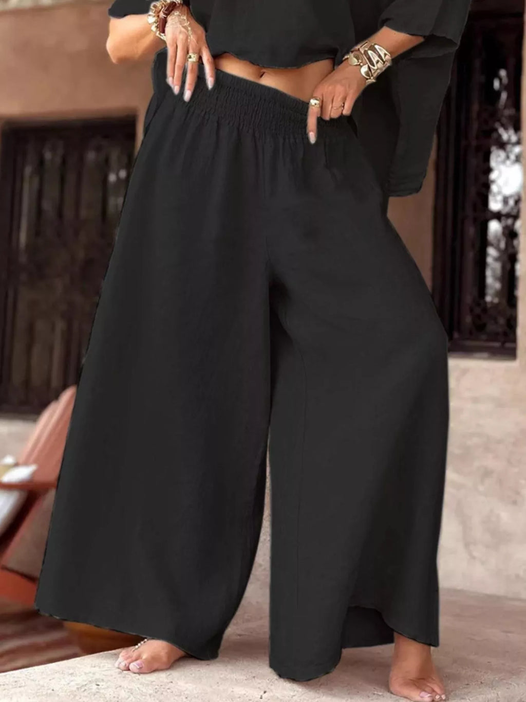 Full Size Boat Neck Top Wide Leg Pants Set Plus (12)