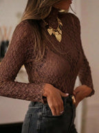 Mock Neck Sheer Lace Long Sleeve Top (14)