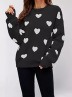Heart-patterned Dropped Shoulder Sweater (5)