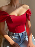 Off-shoulder Short Sleeve Blouse