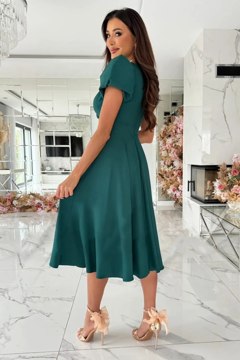 Surplice Puff Sleeve Midi Dress (2)