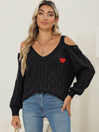 Cable-knit Heart V-neck Sweater (5)
