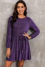 Round Neck Tie Front Long Sleeve Dress (3)