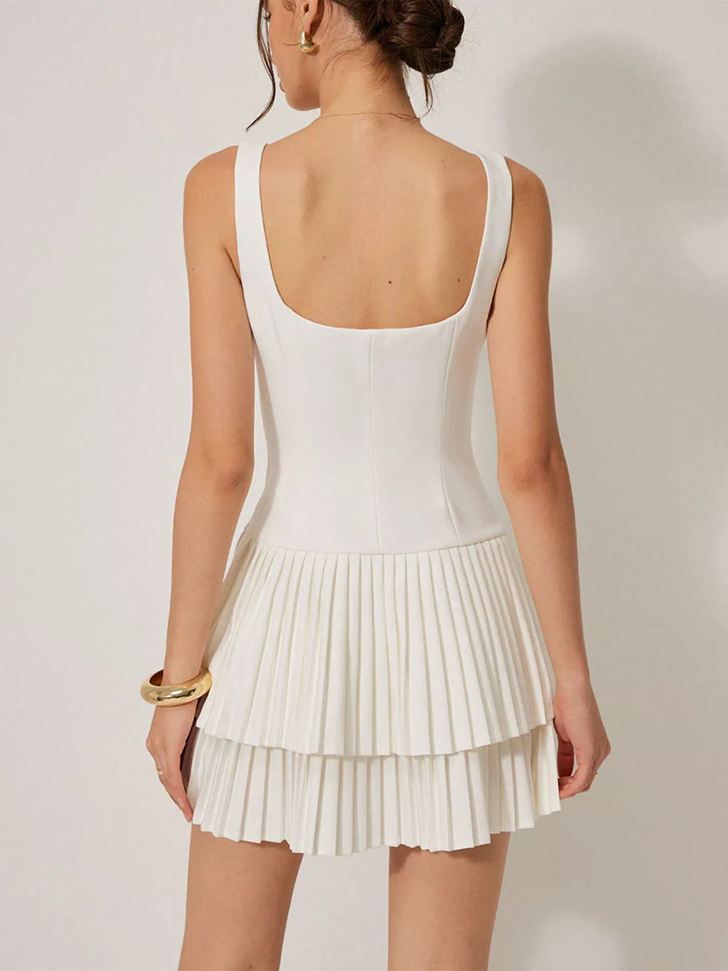 Square Neck Pleated Mini Dress (4)