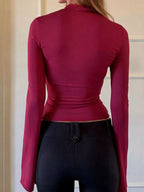 Lace-trimmed Keyhole Long Sleeve T-shirt (3)