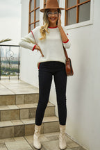 Round Neck Long Sleeve Waffle-knit Sweater (16)