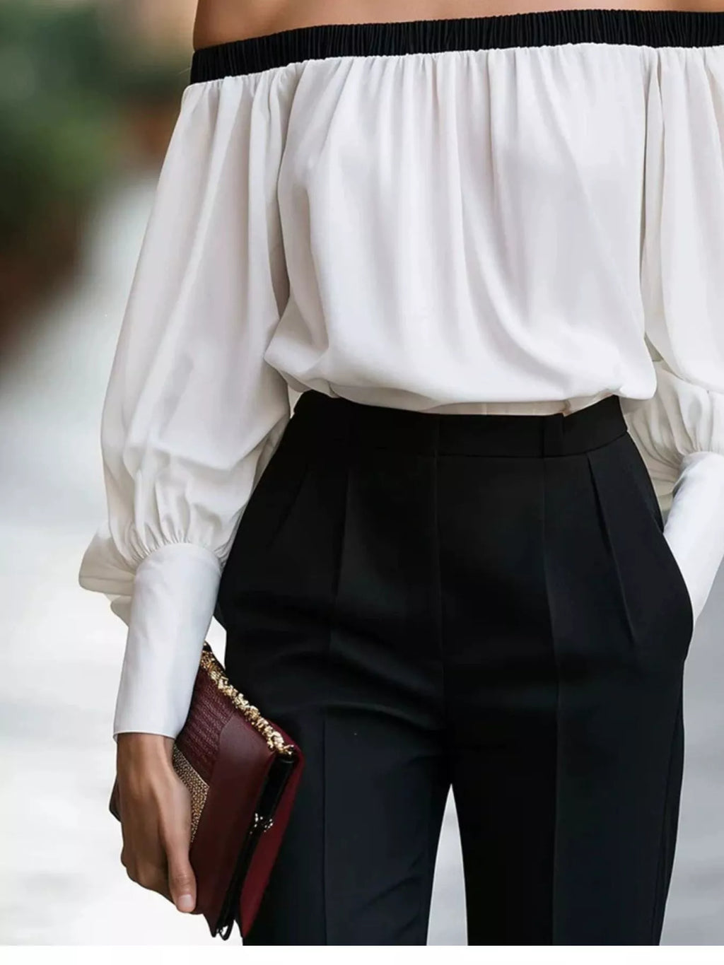 Off-shoulder Lantern Sleeve Blouse (3)
