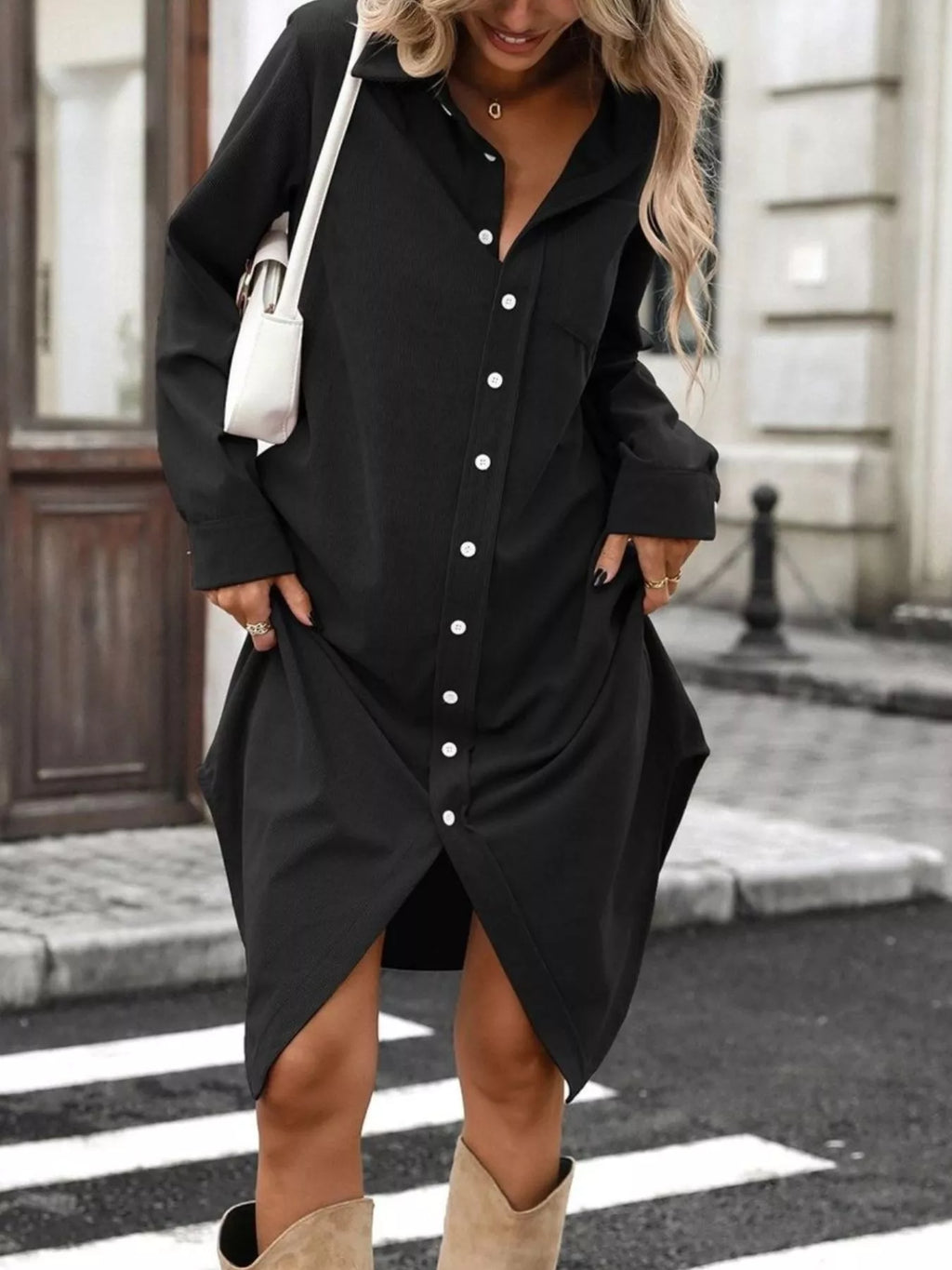 Corduroy Shirt Dress Button-down Front (22)