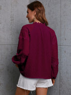 Crochet Tassel Tie Neck Long Sleeve Blouse (2)