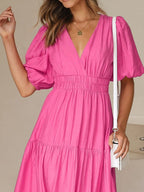 V-neck Puff Sleeve Midi Dress (21)