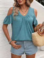 Cold Shoulder V-neck T-shirt (8)