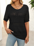 Openwork Round Neck Half Sleeve Knit Top (11)