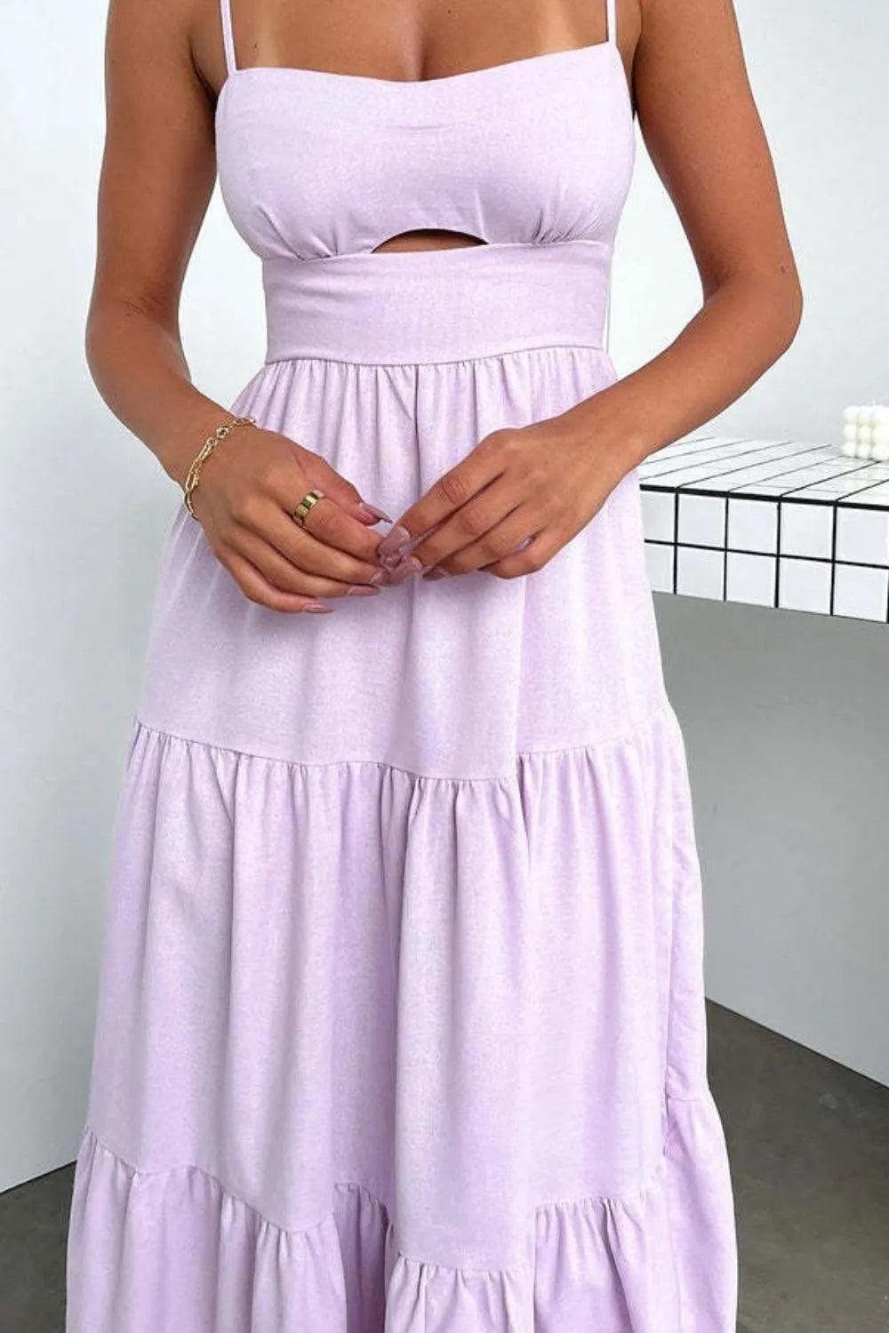 Cut-out Tiered Dress Spaghetti Straps (11)