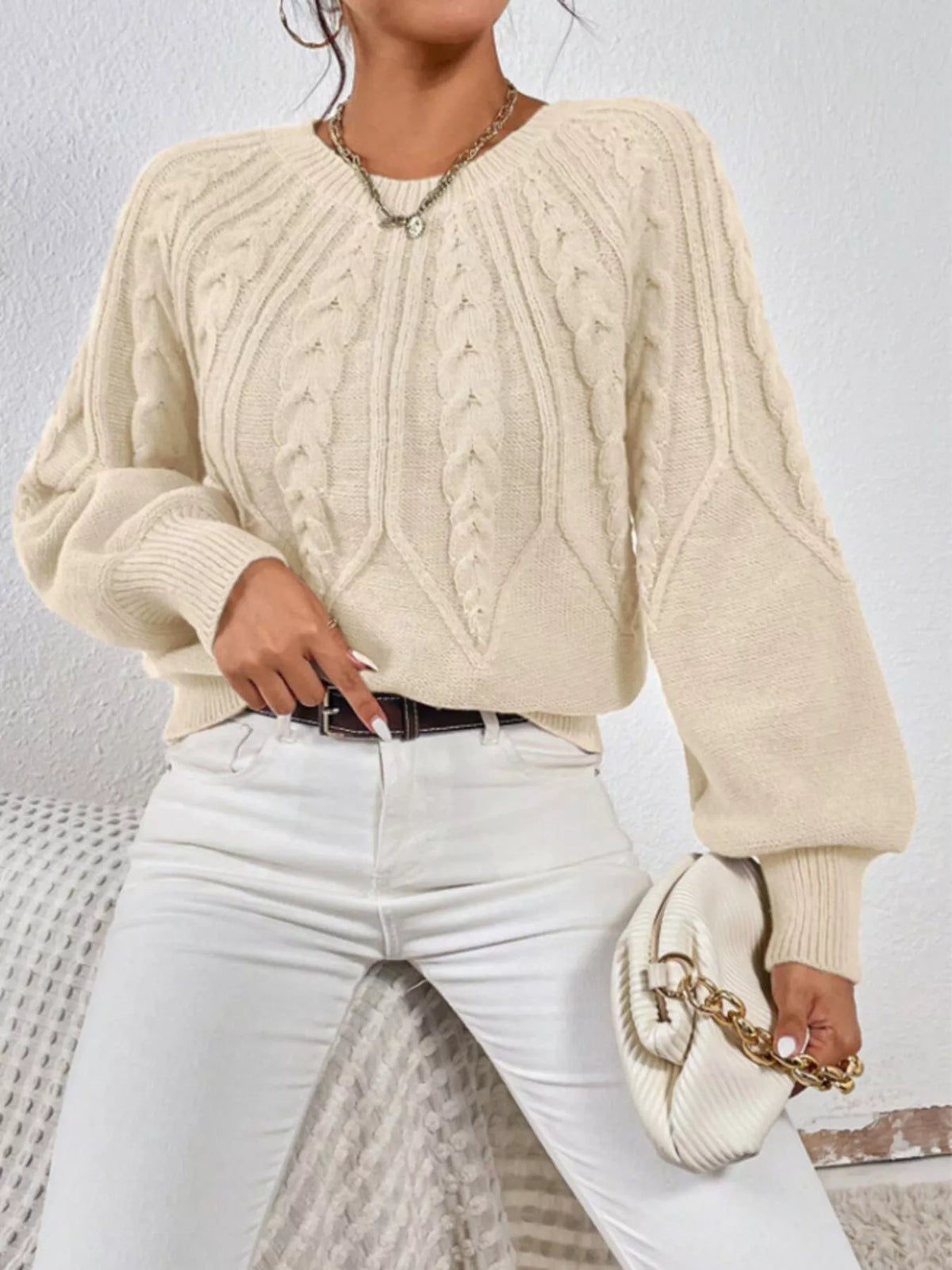 Cable Knit Long Sleeve Sweater (2)