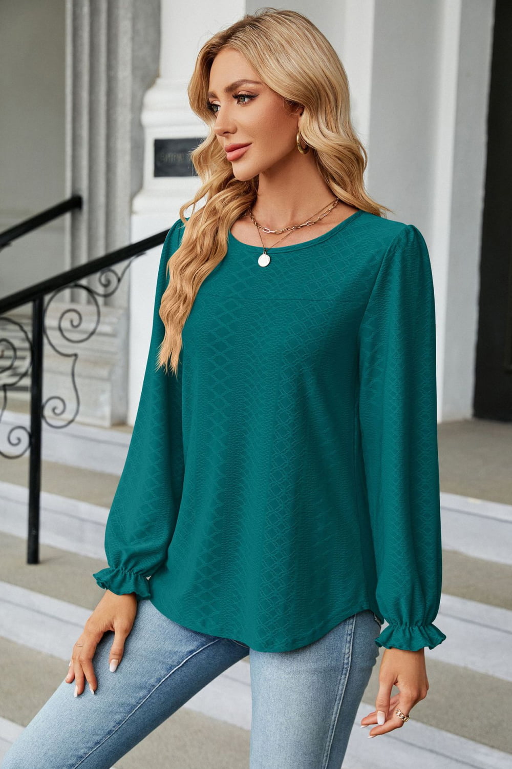 Round Neck Flounce Sleeve Blouse (14)