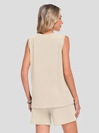 Casual Ribbed Knit Sleeveless Top Shorts Set (10)
