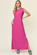 Full Size Texture Mock Neck Sleeveless Maxi Dress