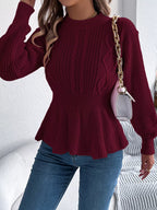 Cable Knit Round Neck Peplum Sweater (16)
