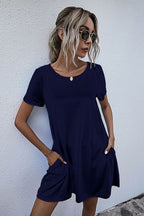 Round Neck Short Sleeve Mini Dress (10)