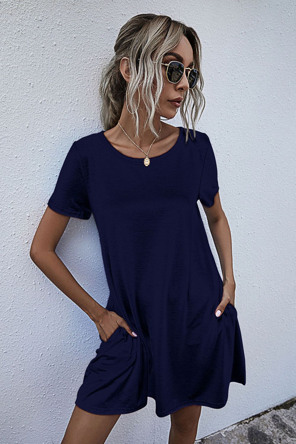 Round Neck Short Sleeve Mini Dress (10)