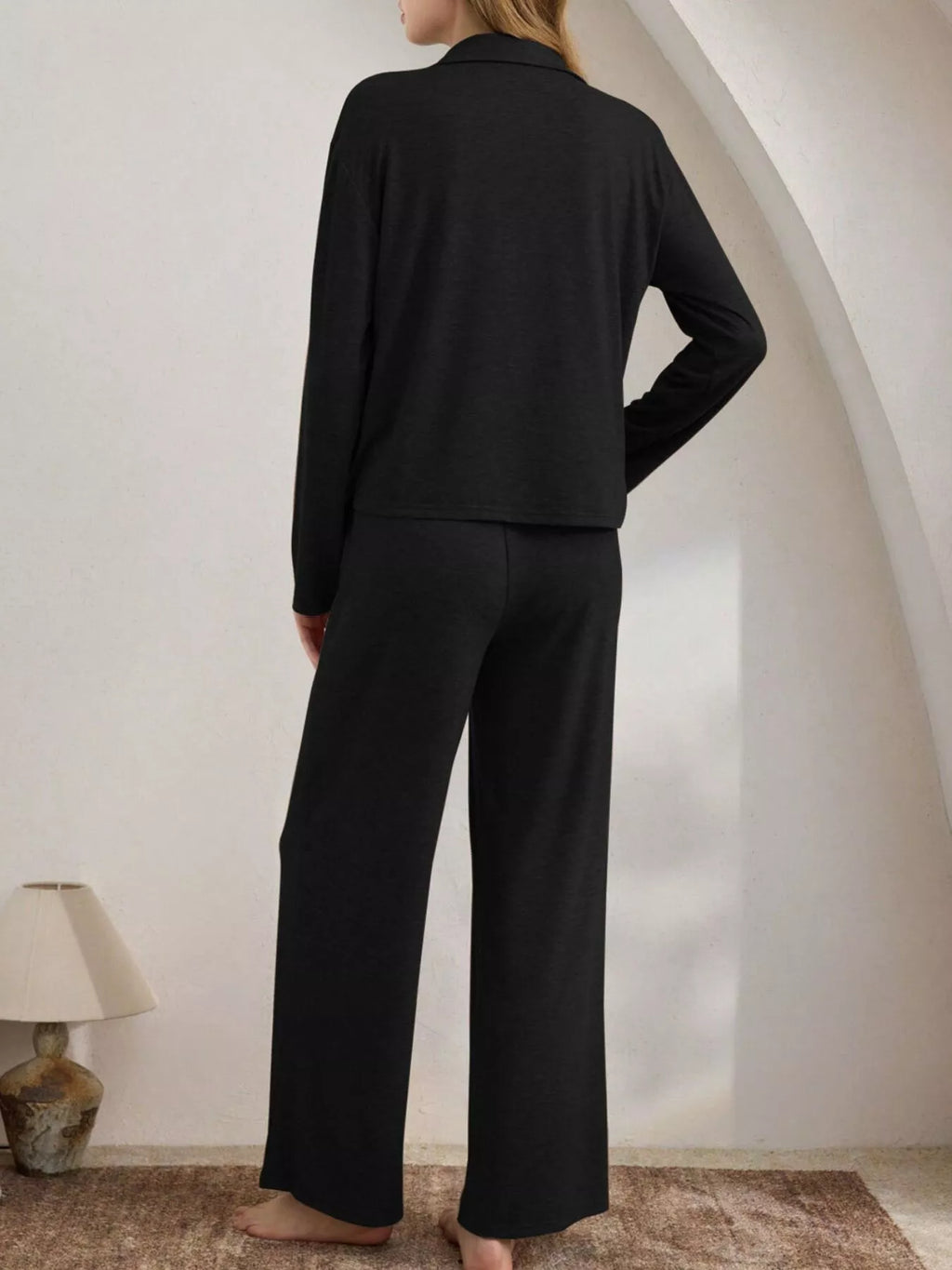 Button-down Top Wide-leg Pants Lounge Set (12)