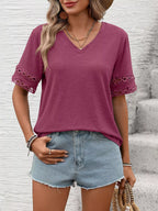 V-neck Hollow-out Sleeve T-shirt (19)