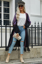 Geometric Fringe Hem Open Front Duster Cardigan (17)