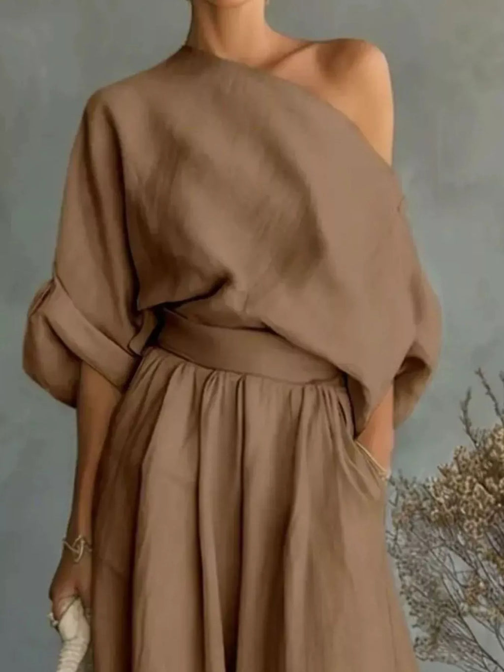 Full Size One Shoulder Top Wide Leg Pants Set Plus (6)