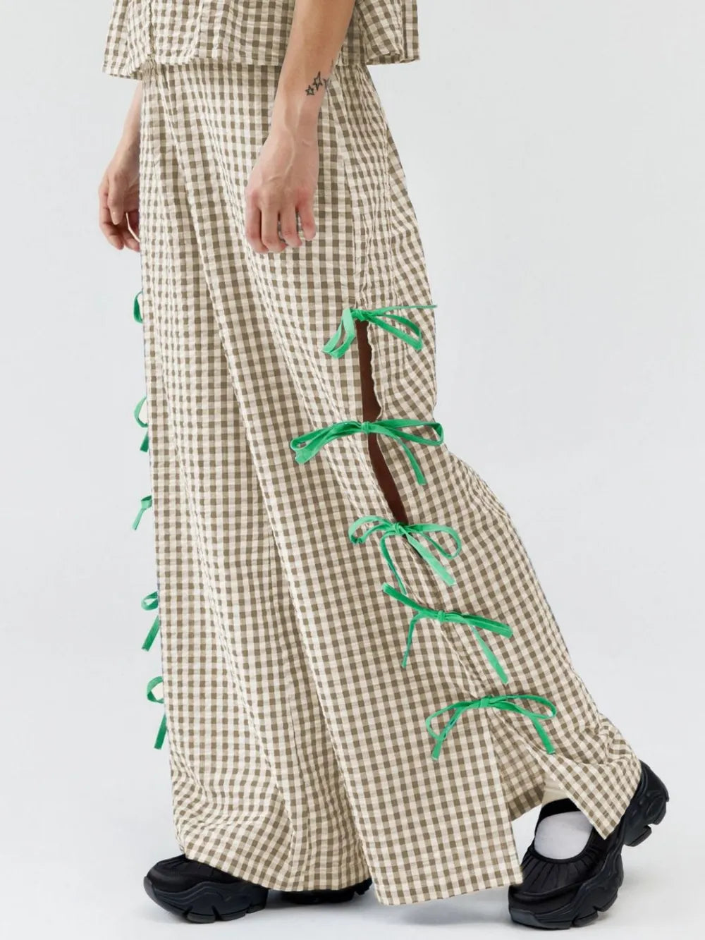 Side Tied Plaid Pants (4)